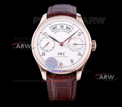 Perfect Replica IWC Portuguese Annual Calendar Watches W Brown Leather Band